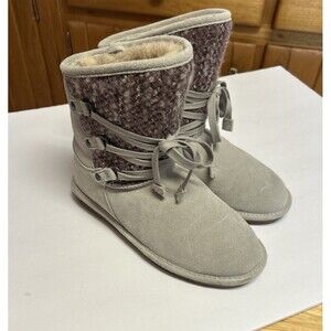 Bearpaw Colby Gray Suede And Mauve Wool Boots Size 9 Womens